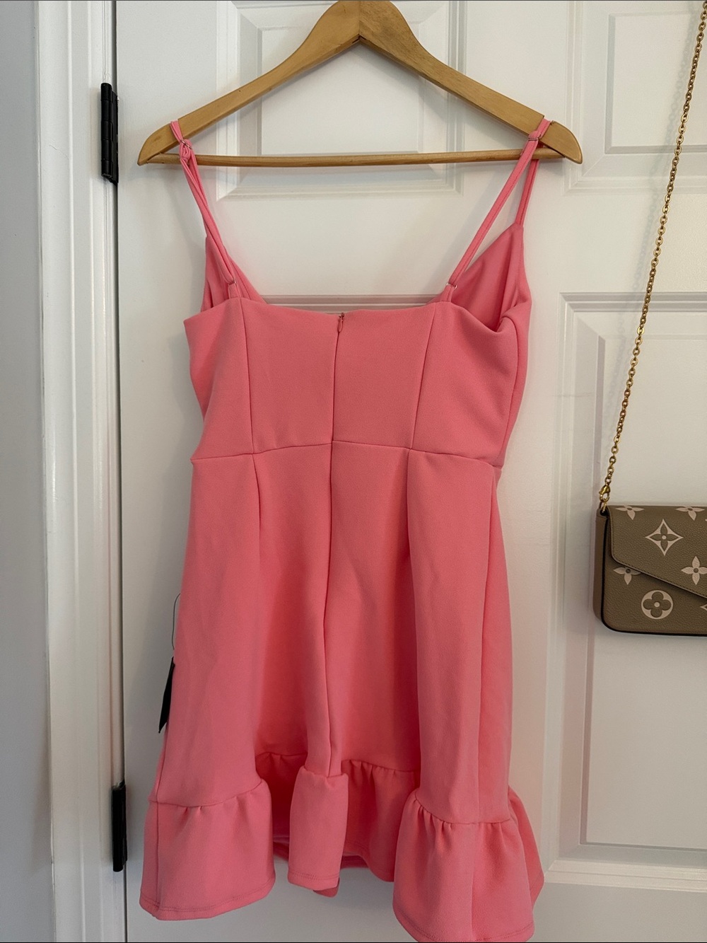 Lulu's Coral Pink Ruffle-Hem Spaghetti Strap Mini Dress with tags - Picture 3 of 3